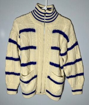 Vintage Izod 100% wool sweater Full Zip cable knit fisherman SZ Medium WPL 1100